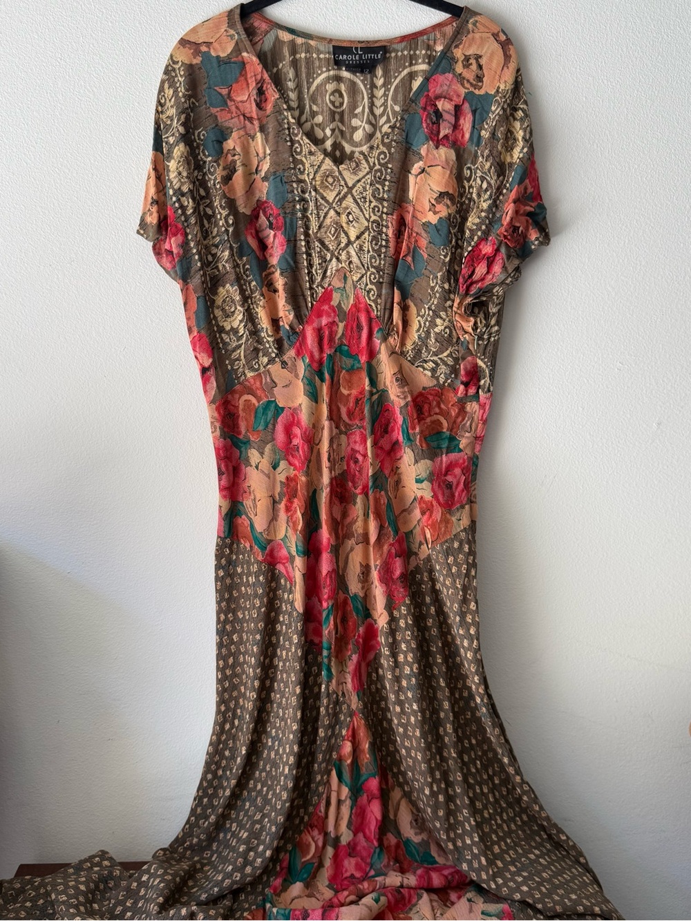 Carole Little Brown & Cream Floral Paisley Maxi Dress
